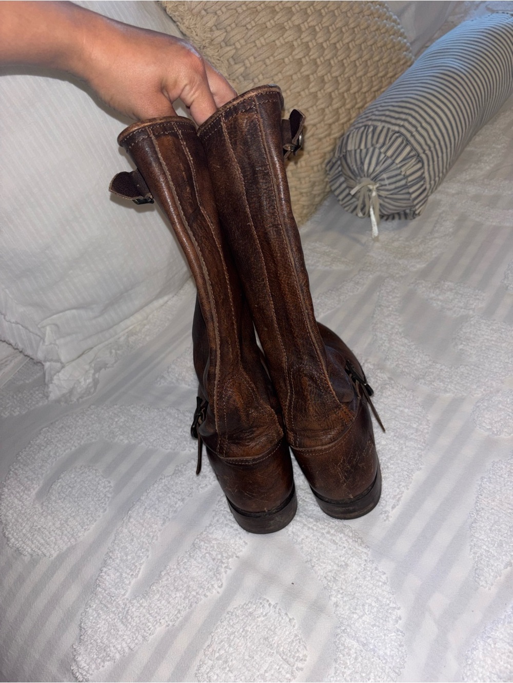 Frye Brown Suede-Lined Leather Boots Size 8 - Picture 14 of 15
